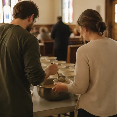 Young Married Couple Serving at Church