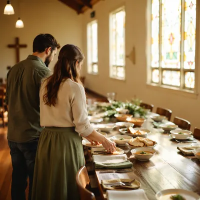 Young Married Couple Serving in Church Hall