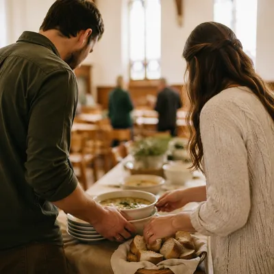Young Married Couple Serving at Church