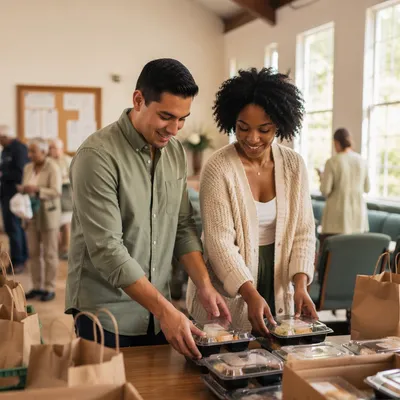 Young Couple Arranging Donated Meals Indoors