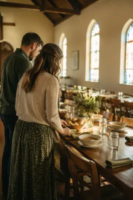 Young Married Couple Serving in Church Hall