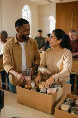 Young Couple Organizing Food Donations Indoors