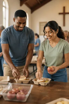 Young Couple Preparing Meal Boxes Together