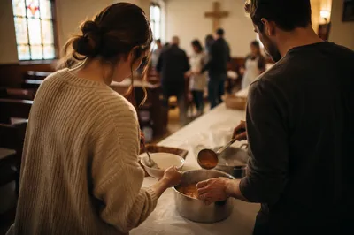 Young Married Couple Serving at Church