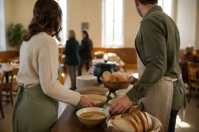 Young Married Couple Serving Church Meal