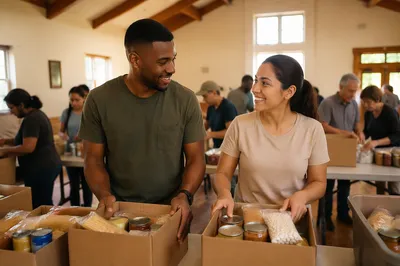 Young Couple Organizing Food Donations Together