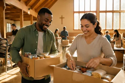 Young Couple Volunteering in Church Hall