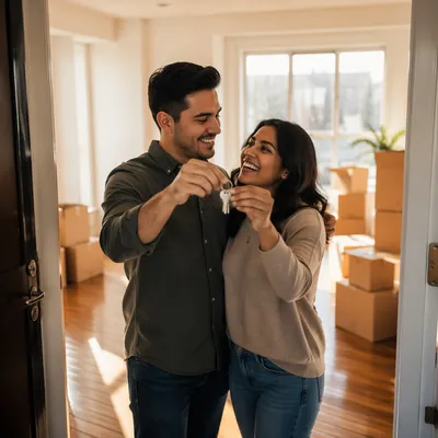 Excited Young Couple Holding New Home Keys