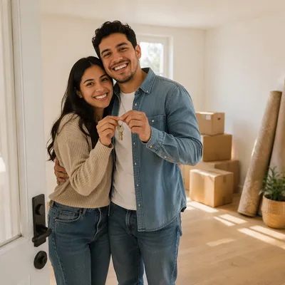 Excited Young Couple With New House Keys