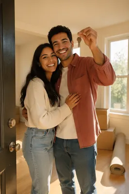 Excited Young Couple Holding New House Keys