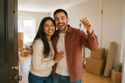Excited Young Couple Holding New House Keys