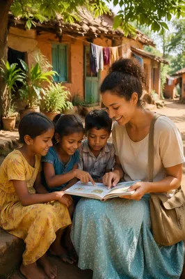 Woman Reading Picture Book With Children