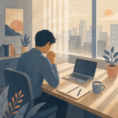 Young Professional Praying Before Work in Office