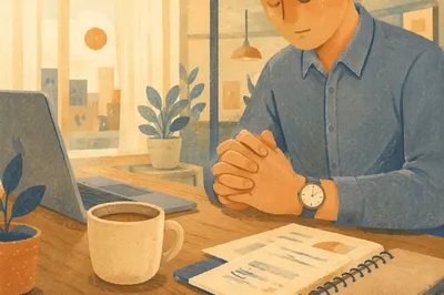 Young Professional Praying Before Work at Office