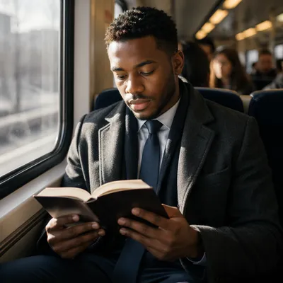 Young Professional Reading Bible on Train