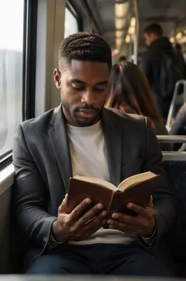 Young Professional Reading Bible on Train