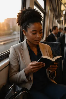 Young Professional Reading on Morning Train