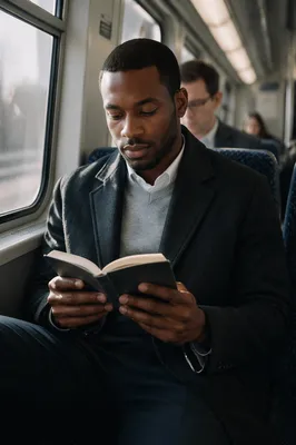 Young Professional Reading on Commuter Train