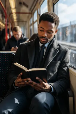 Young Professional Reading Bible on Train
