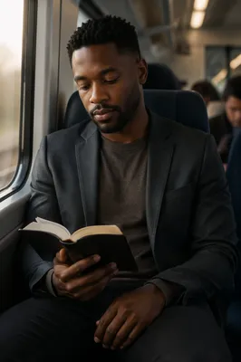 Young Professional Reading Bible on Train