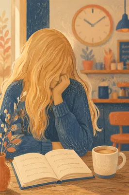 Thoughtful Young Woman Journaling in Coffee Shop