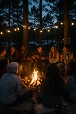 Teen Camp Bonfire Music in Forest