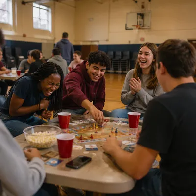 Laughing Teen Group Game Night