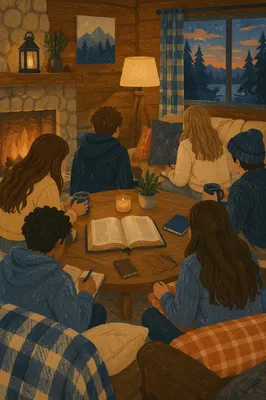 Youth Retreat Bible Discussion in Rustic Cabin