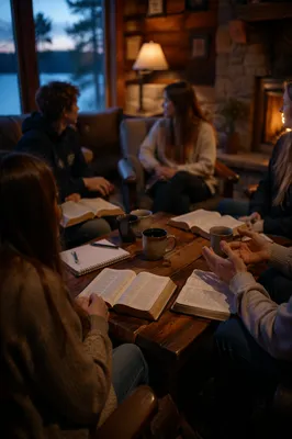Youth Retreat Bible Discussion in Cabin