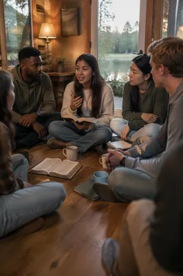 Young Adults Discussion in Rustic Cabin
