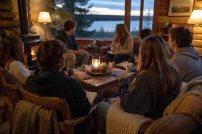 Youth Retreat Bible Discussion in Cabin