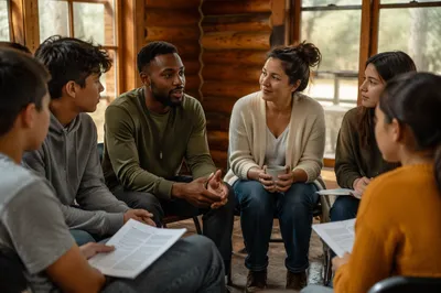 Youth Group Discussion in Rustic Cabin