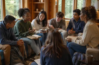Teens in Cabin Group Discussion Circle