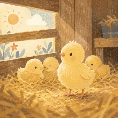 Fluffy Yellow Baby Chicks in Straw