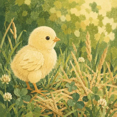 Fluffy Yellow Baby Chick in Farm Grass