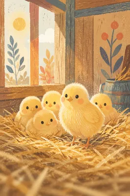 Fluffy Yellow Baby Chicks in Straw
