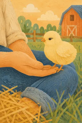 Tender Baby Chick on Farm Hand