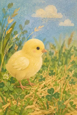 Fluffy Yellow Baby Chick in Farm Grass