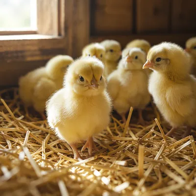 Fluffy Yellow Baby Chicks in Golden Straw