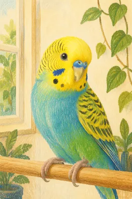 Colorful Parakeet Close Up on Perch