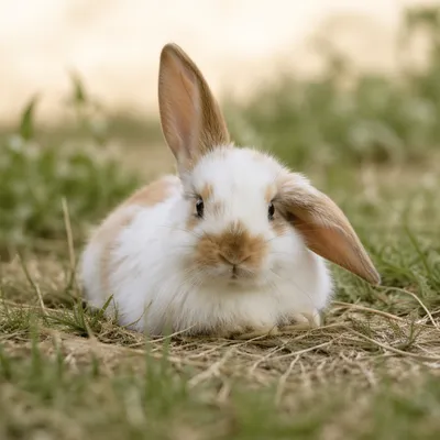 Cute Fluffy White Bunny on Grass