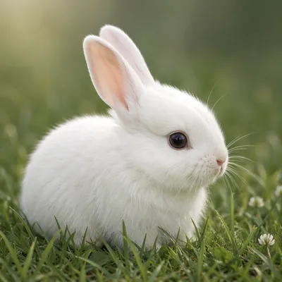 Cute White Baby Rabbit on Grass