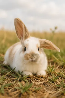Cute Fluffy White Bunny on Grass
