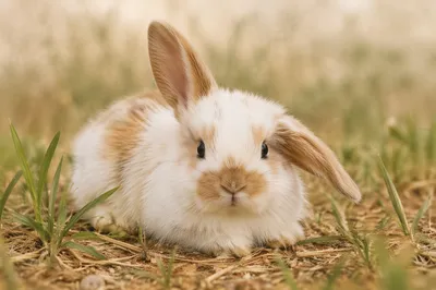 Cute Fluffy White Bunny on Grass