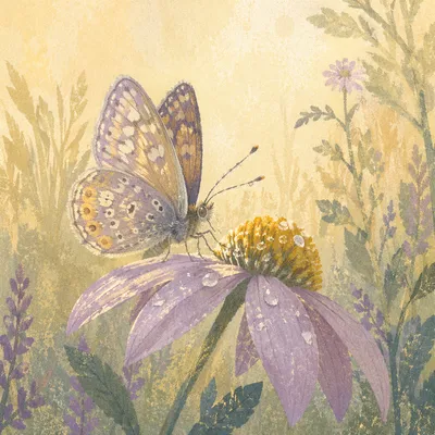 Butterfly Landing on Wildflower Macro Close-Up