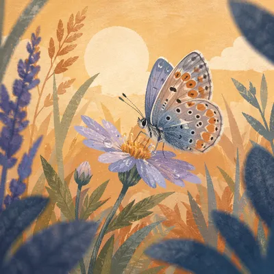 Butterfly Landing on Wildflower at Sunrise