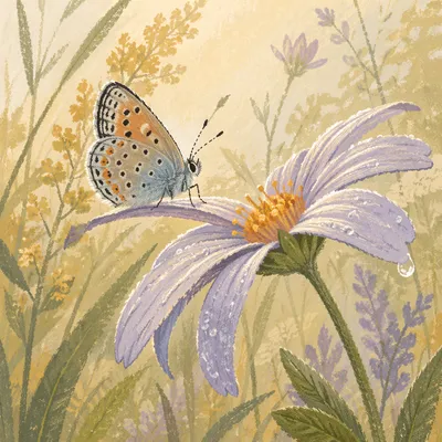 Butterfly Landing on Wildflower Macro Scene