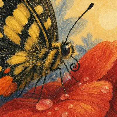 Butterfly on Red Flower Macro Close-Up