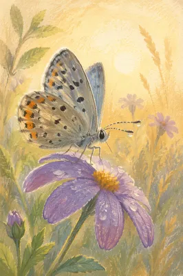 Butterfly Landing on Wildflower at Dawn
