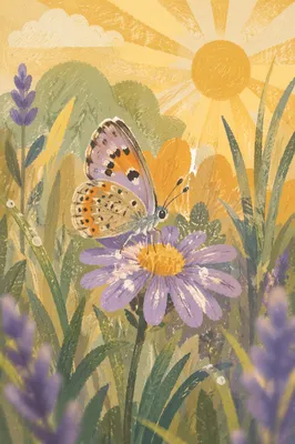 Butterfly Landing on Wildflower at Sunrise